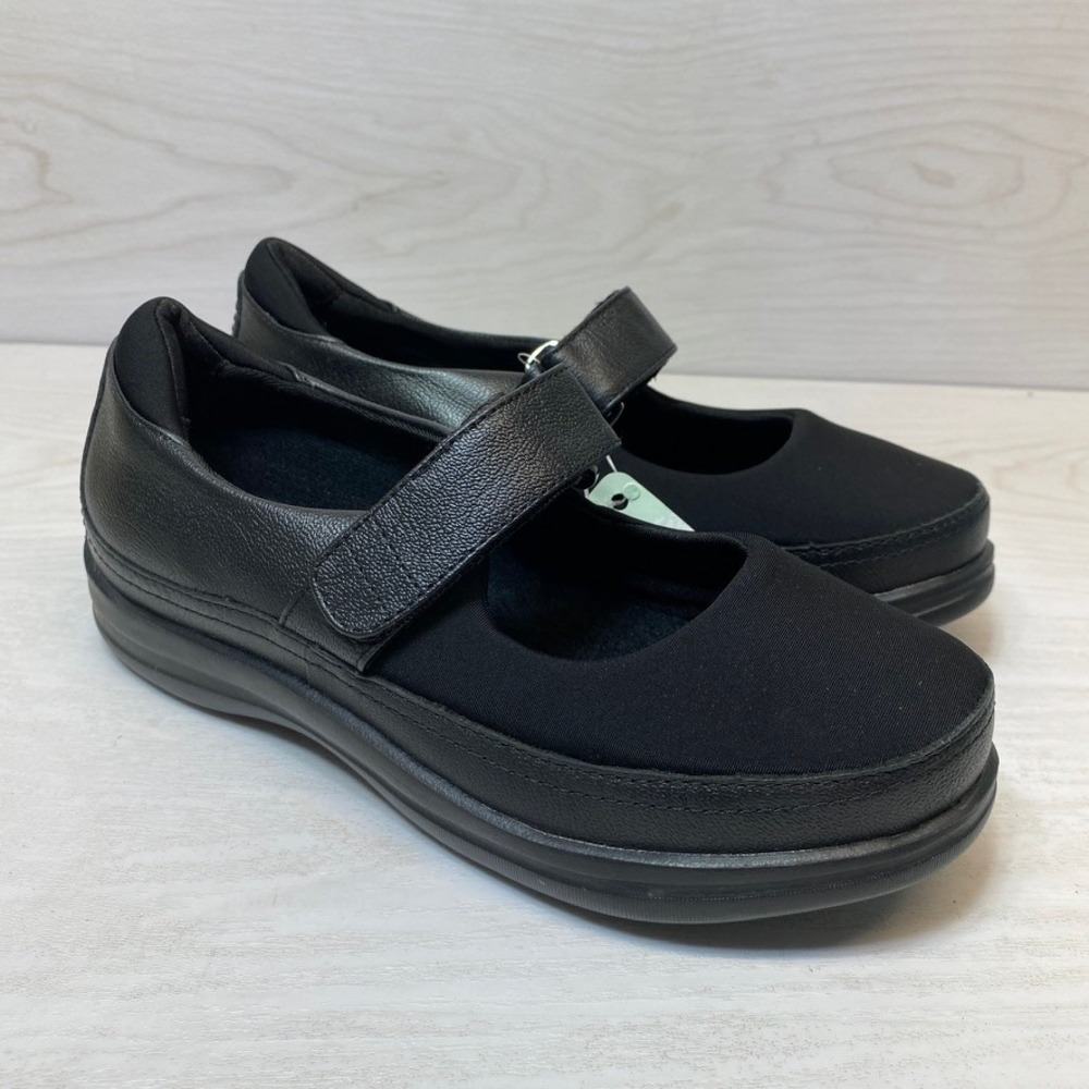 Apex Womens 5.5 X-Wide Mary Jane Shoes A350W Black Leather Slip Resistant Flats